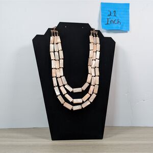 Multi Strand Beaded Necklace Pink Shell Statement 21” Layered Chunky